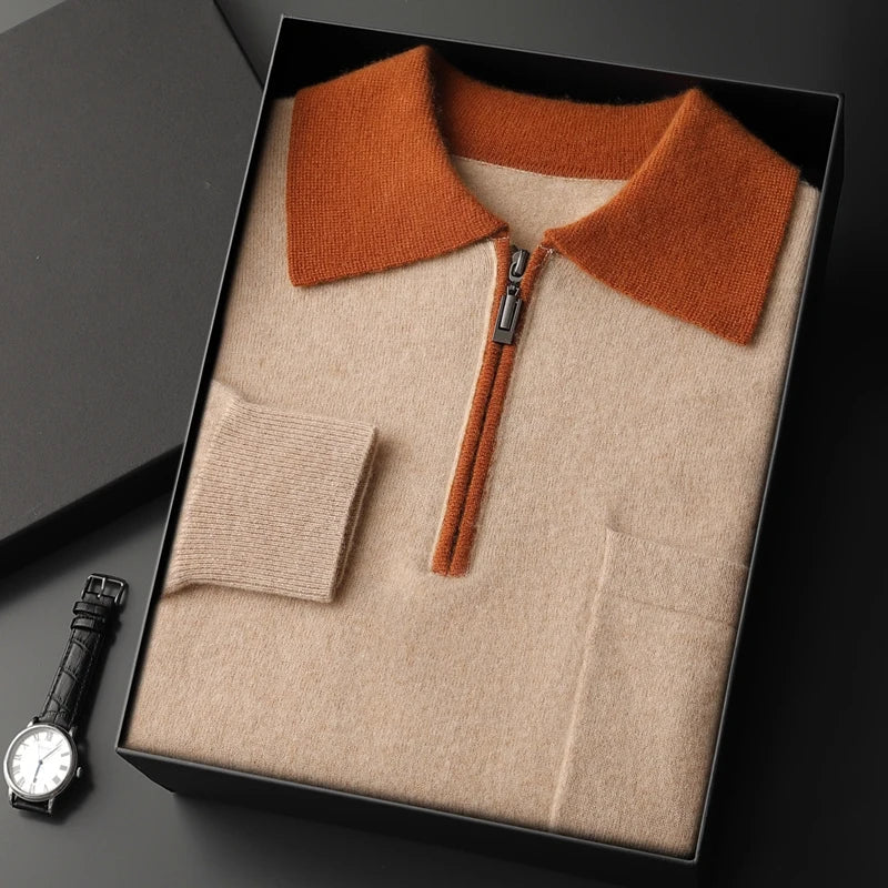 Leopold - Men's Cashmere Half-Zip Sweater with Contrast Collar