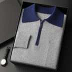 Leopold - Men's Cashmere Half-Zip Sweater with Contrast Collar