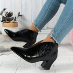 Lorraine - Women's Textured Ankle Boots with Curved Vamp and Block Heel