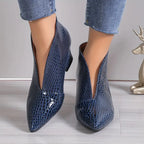Lorraine - Women's Textured Ankle Boots with Curved Vamp and Block Heel