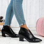 Lorraine - Women's Textured Ankle Boots with Curved Vamp and Block Heel