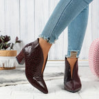 Lorraine - Women's Textured Ankle Boots with Curved Vamp and Block Heel