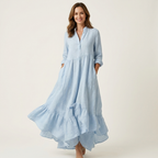 Lucinda - Women's Button-Front Maxi Dress with Tiered Ruffle Hem