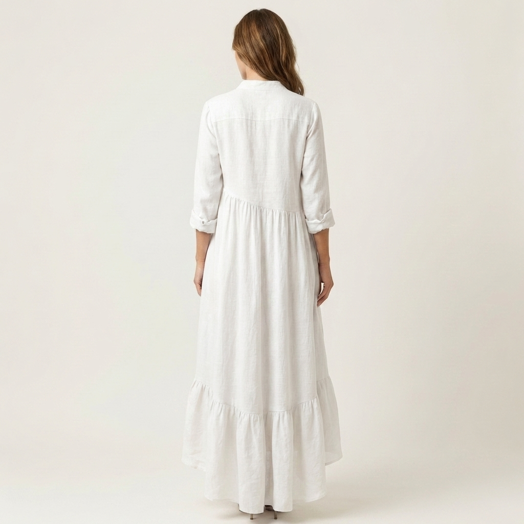 Lucinda - Women's Button-Front Maxi Dress with Tiered Ruffle Hem