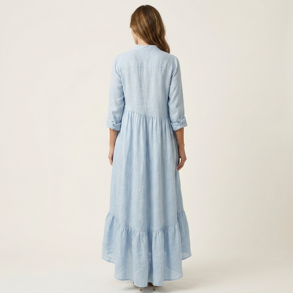 Lucinda - Women's Button-Front Maxi Dress with Tiered Ruffle Hem