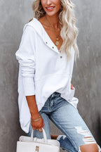 Lydia - Women's Longline Hooded V-Neck Sweatshirt with Snap Placket