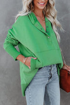 Lydia - Women's Longline Hooded V-Neck Sweatshirt with Snap Placket