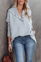 Lydia - Women's Longline Hooded V-Neck Sweatshirt with Snap Placket