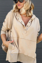 Lydia - Women's Longline Hooded V-Neck Sweatshirt with Snap Placket