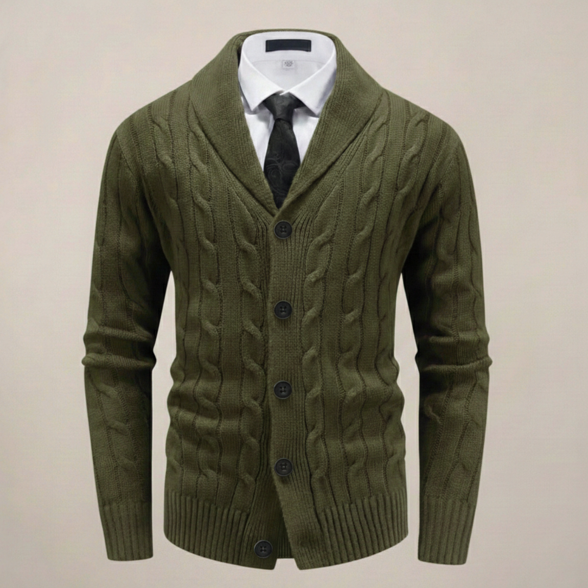 Marcus - Men's Cable-Knit Cardigan with Shawl Collar