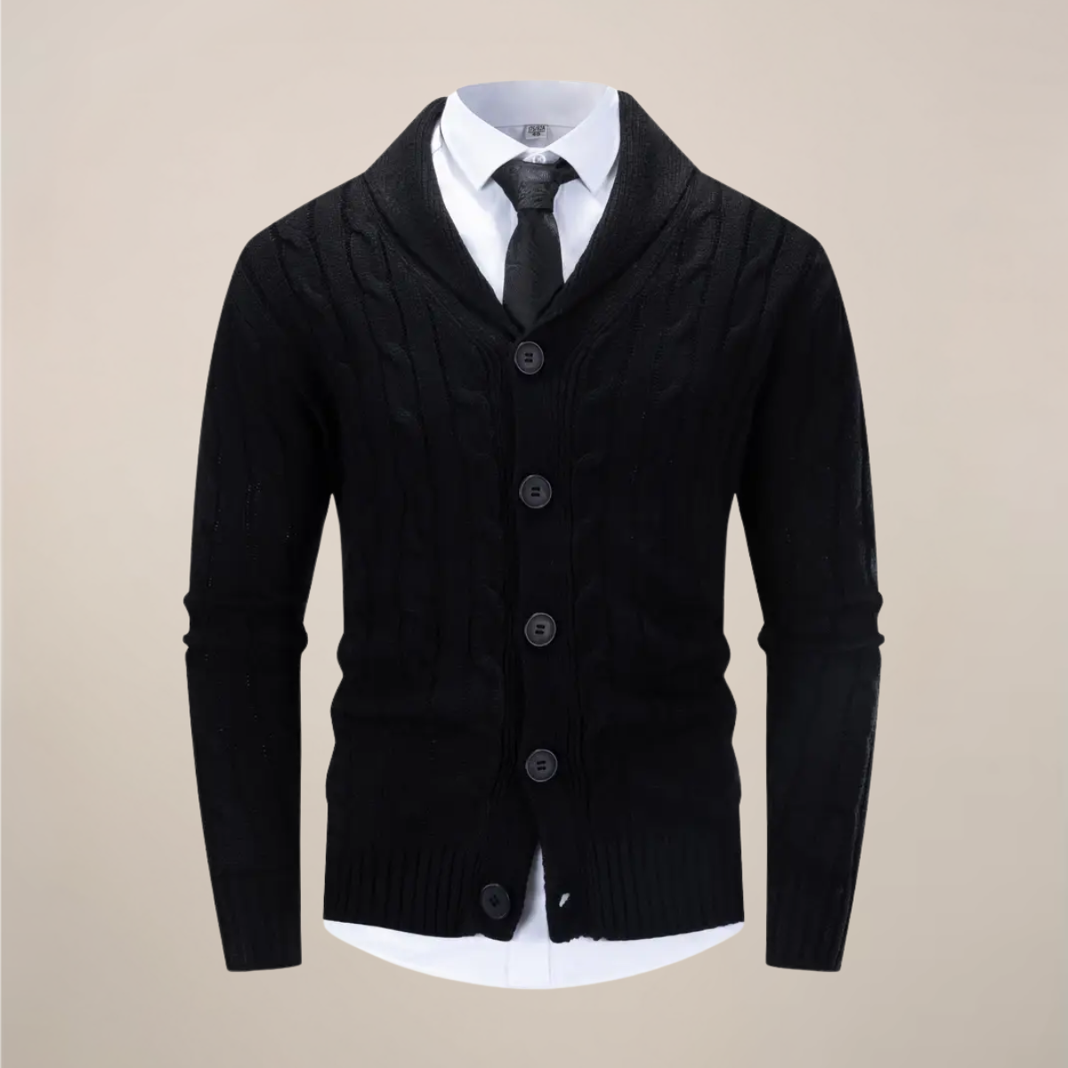 Marcus - Men's Cable-Knit Cardigan with Shawl Collar