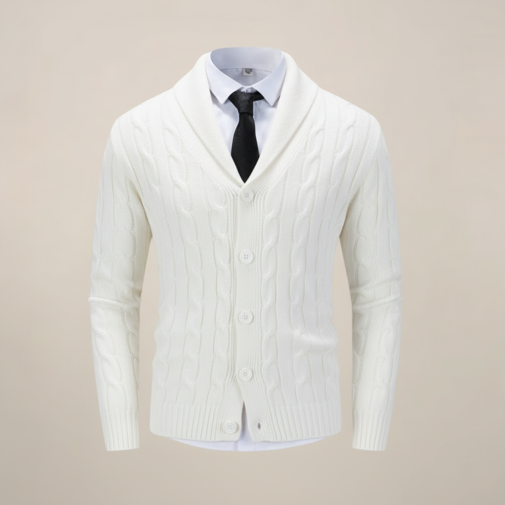 Marcus - Men's Cable-Knit Cardigan with Shawl Collar