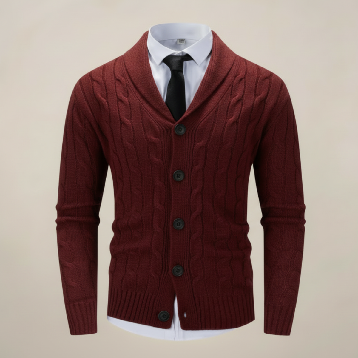 Marcus - Men's Cable-Knit Cardigan with Shawl Collar