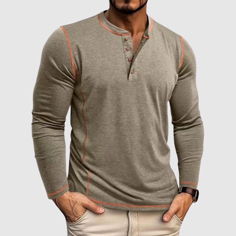 Marcus - Men's Henley Long-Sleeve Shirt with Contrast Topstitching