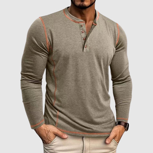Marcus - Men's Henley Long-Sleeve Shirt with Contrast Topstitching