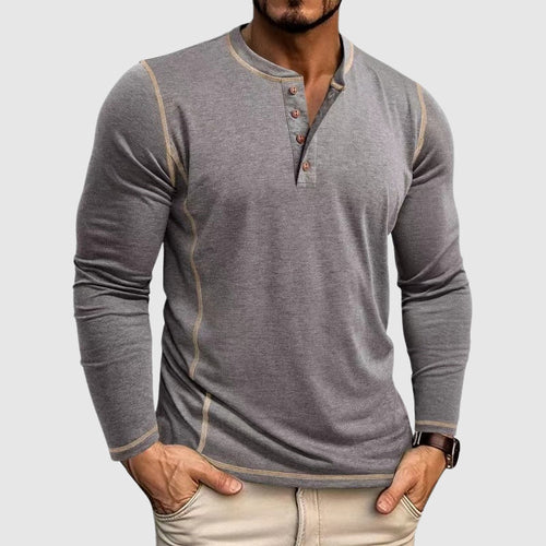 Marcus - Men's Henley Long-Sleeve Shirt with Contrast Topstitching