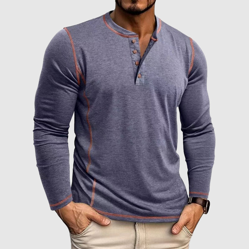 Marcus - Men's Henley Long-Sleeve Shirt with Contrast Topstitching