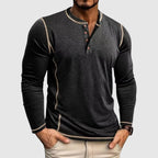 Marcus - Men's Henley Long-Sleeve Shirt with Contrast Topstitching