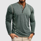 Marcus - Men's Henley Long-Sleeve Shirt with Contrast Topstitching