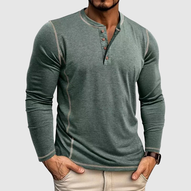 Marcus - Men's Henley Long-Sleeve Shirt with Contrast Topstitching