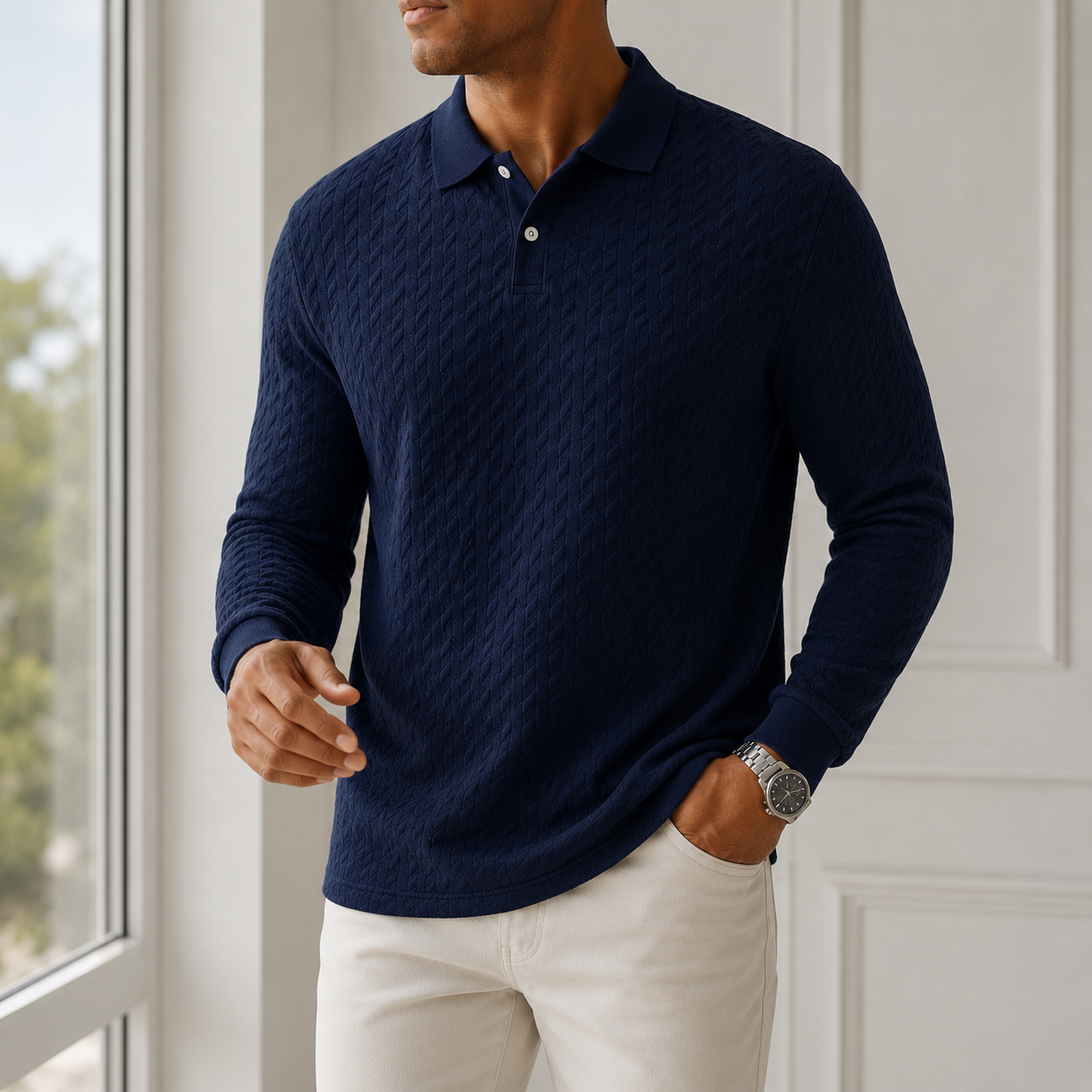 Marcus - Men's Textured Long-Sleeve Polo