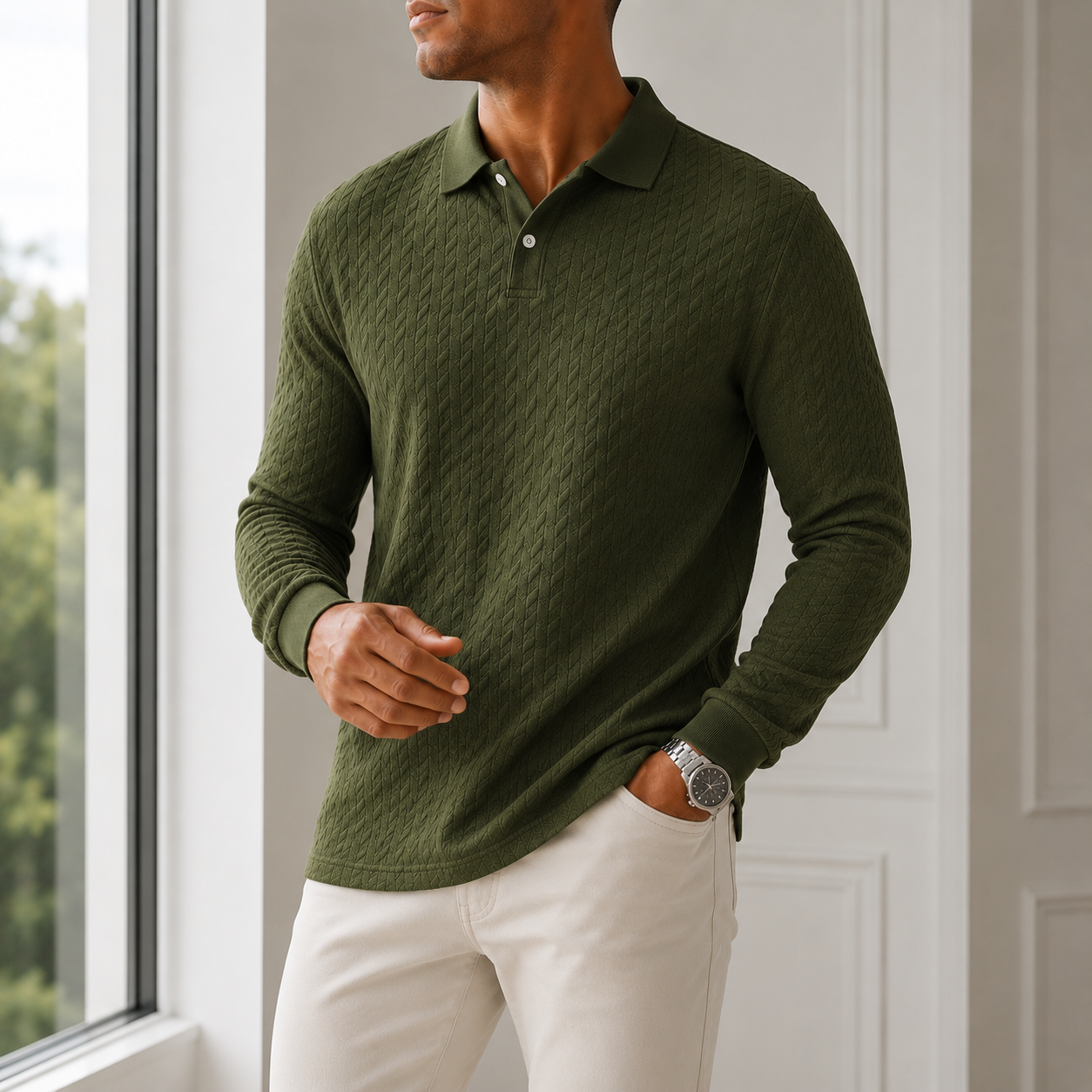 Marcus - Men's Textured Long-Sleeve Polo