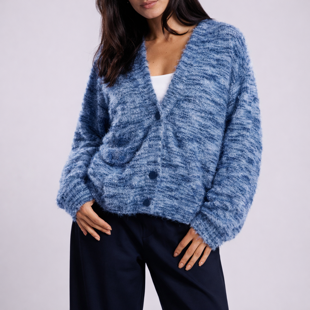 Margot - Women's Brushed Button-Front Cardigan with Drop Shoulders