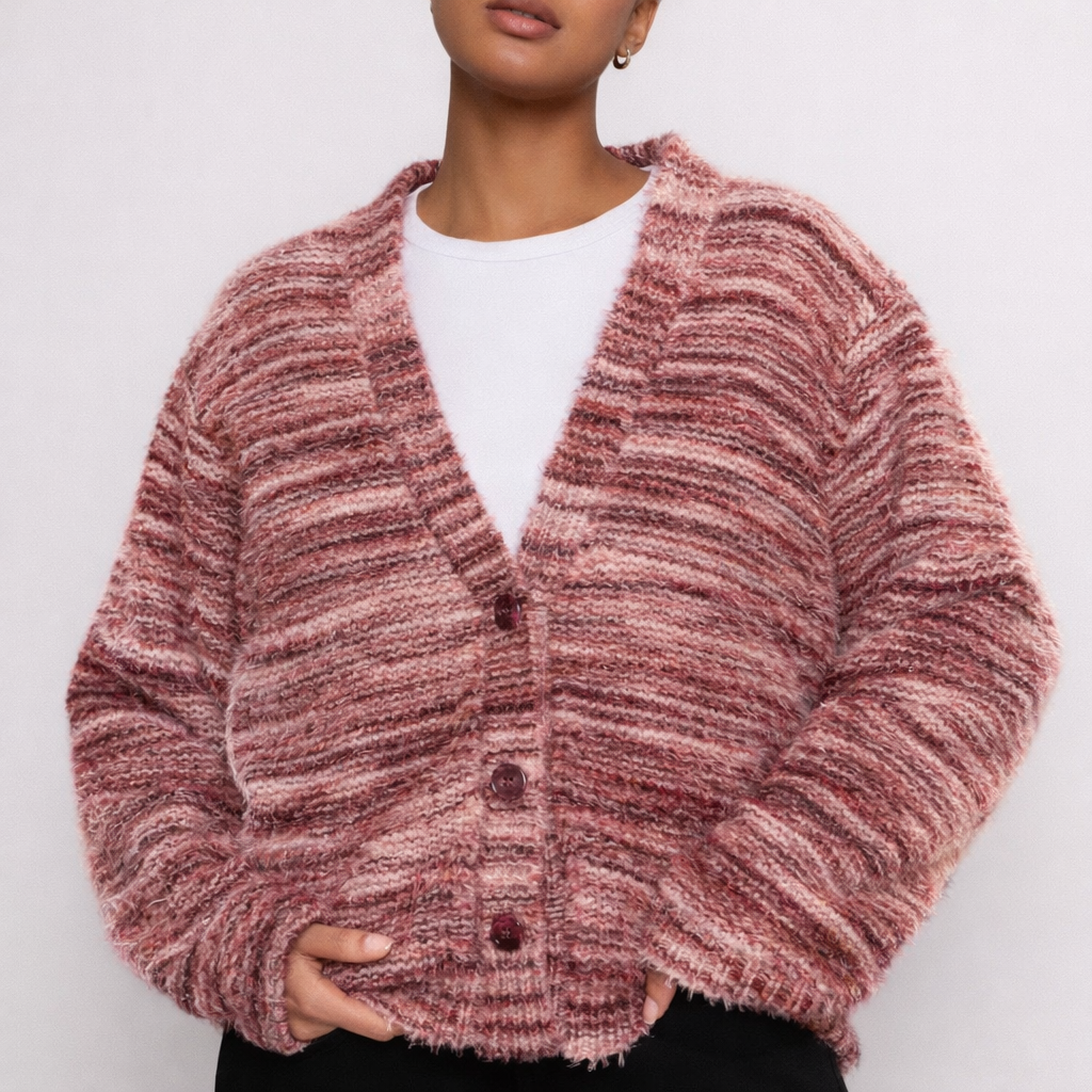 Margot - Women's Brushed Button-Front Cardigan with Drop Shoulders