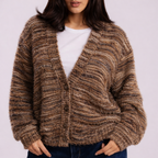 Margot - Women's Brushed Button-Front Cardigan with Drop Shoulders