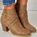 Margot - Women's Buckle-Strap Block Heel Ankle Boots