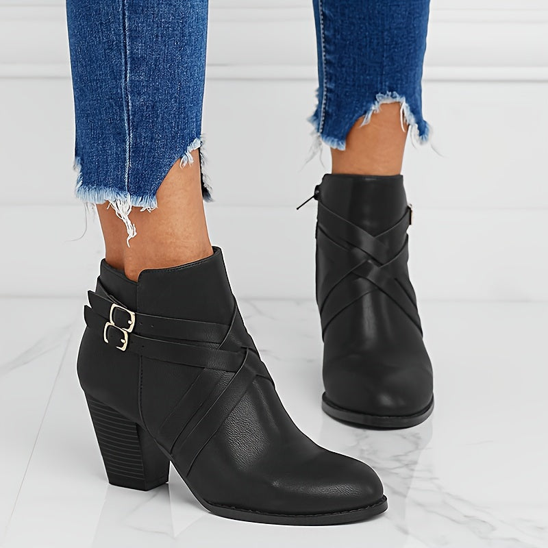 Margot - Women's Buckle-Strap Block Heel Ankle Boots