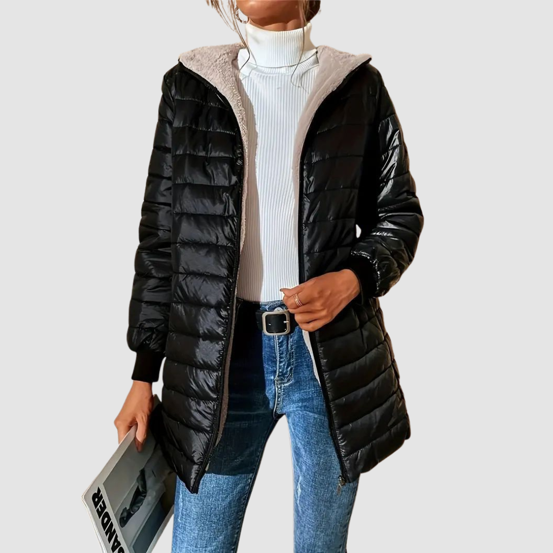 Margot - Women's Hooded Puffer Coat with Sherpa Lining