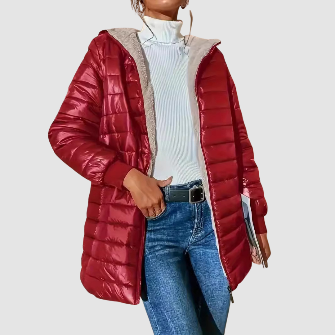 Margot - Women's Hooded Puffer Coat with Sherpa Lining