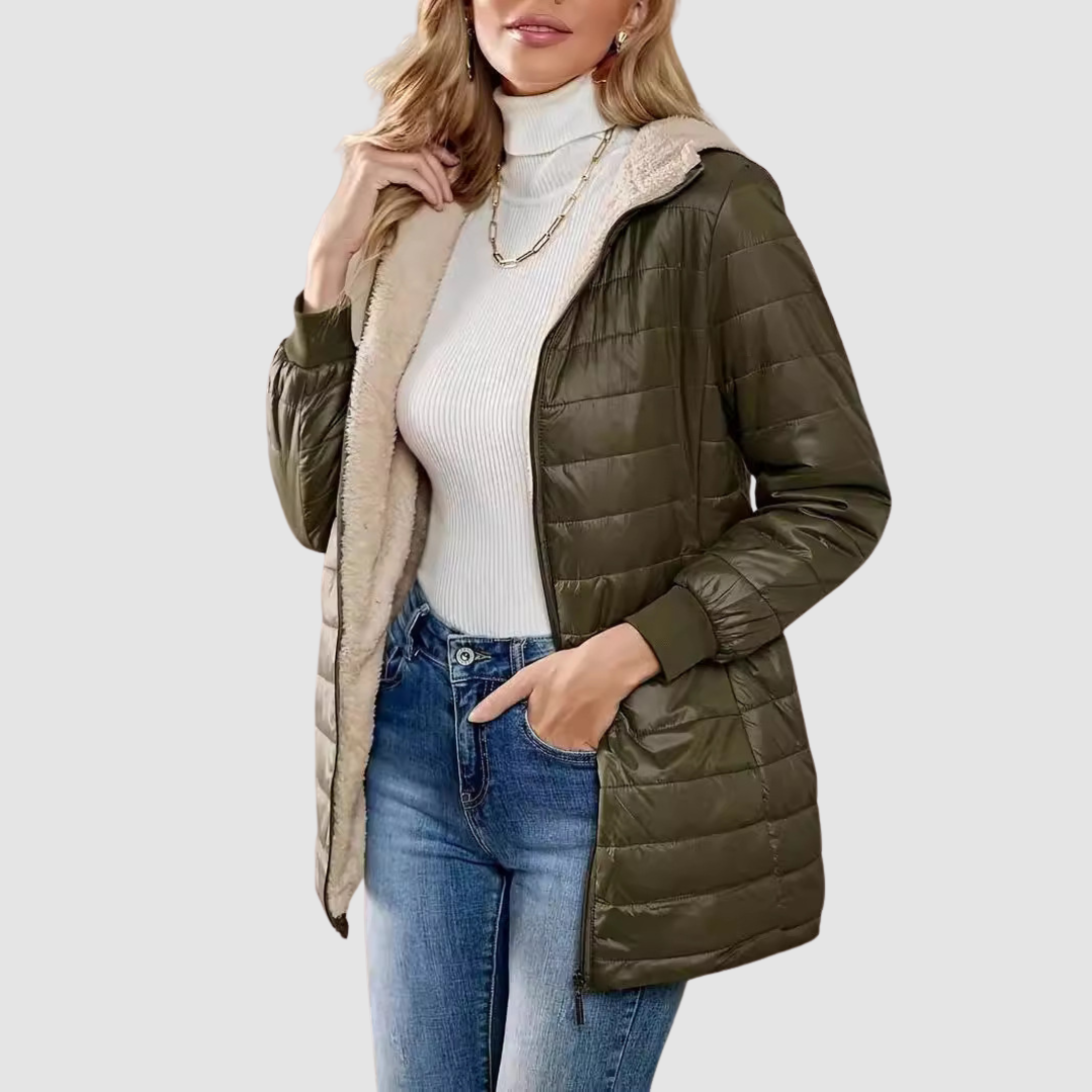 Margot - Women's Hooded Puffer Coat with Sherpa Lining
