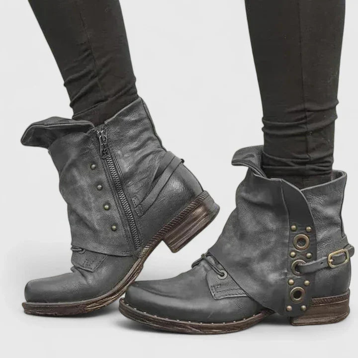 Margot - Women's Studded Fold-Over Ankle Boots