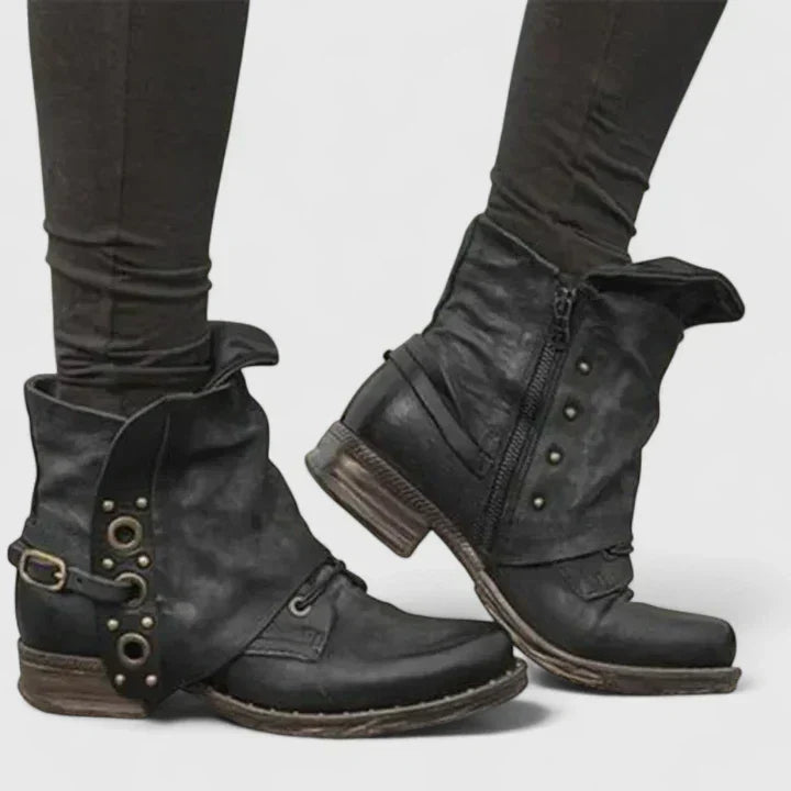 Margot - Women's Studded Fold-Over Ankle Boots