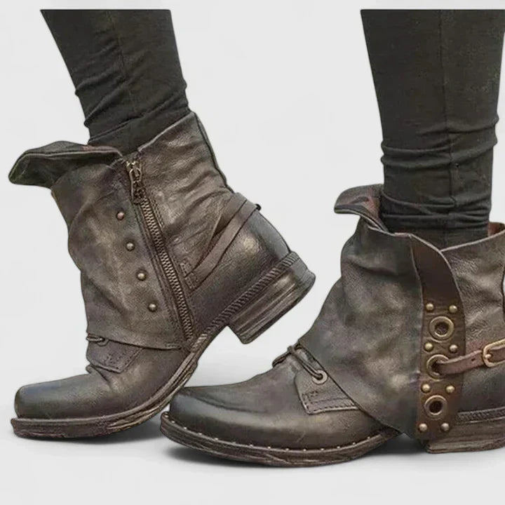 Margot - Women's Studded Fold-Over Ankle Boots