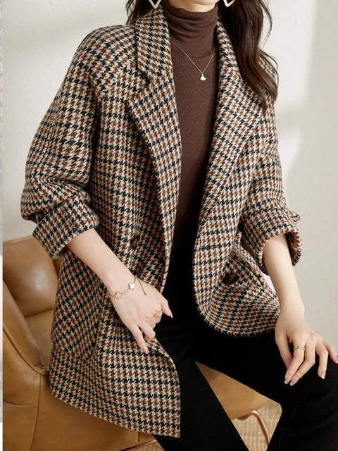 Mariana - Women's Double-Breasted Houndstooth Blazer
