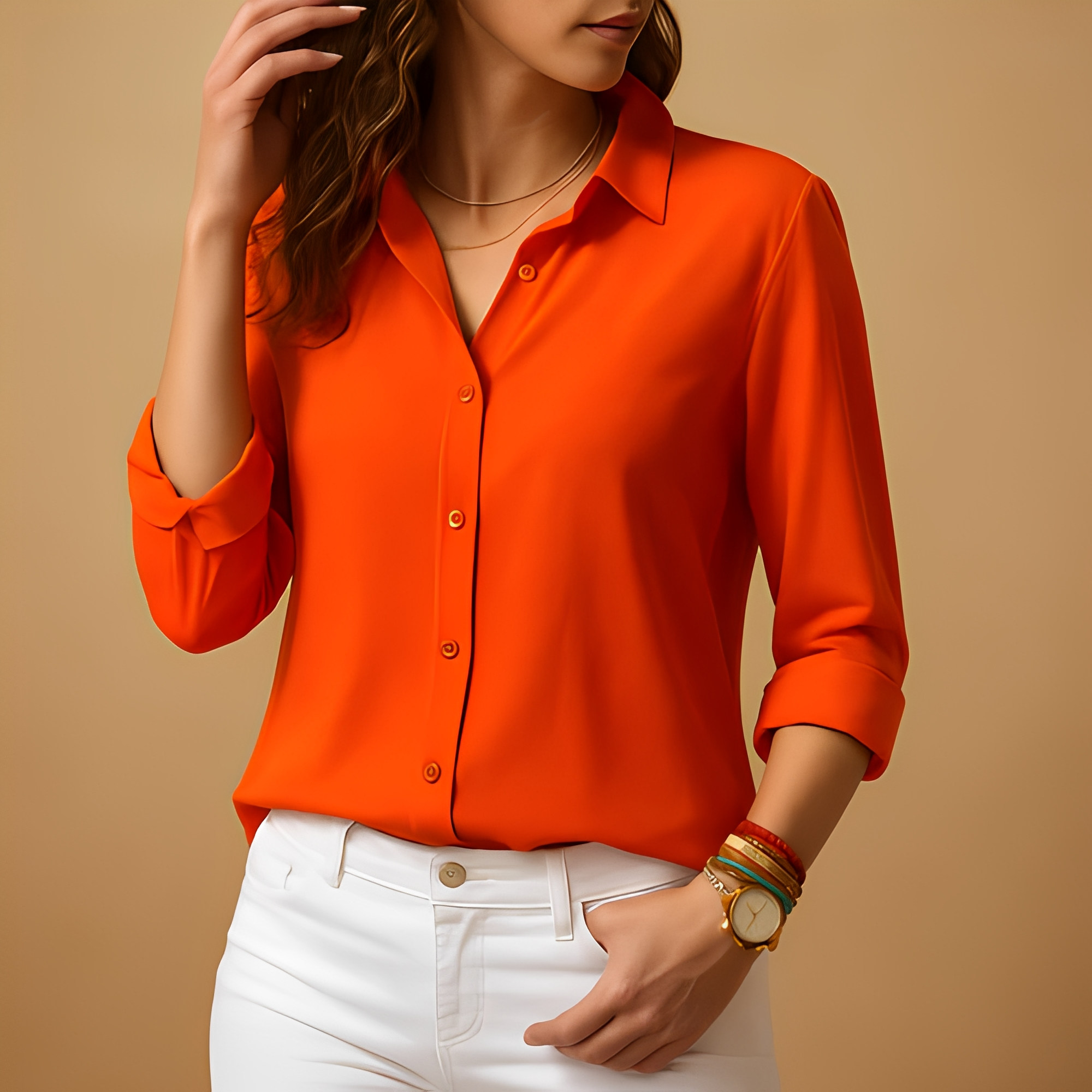 Marlena - Women's Button-Front Collared Blouse
