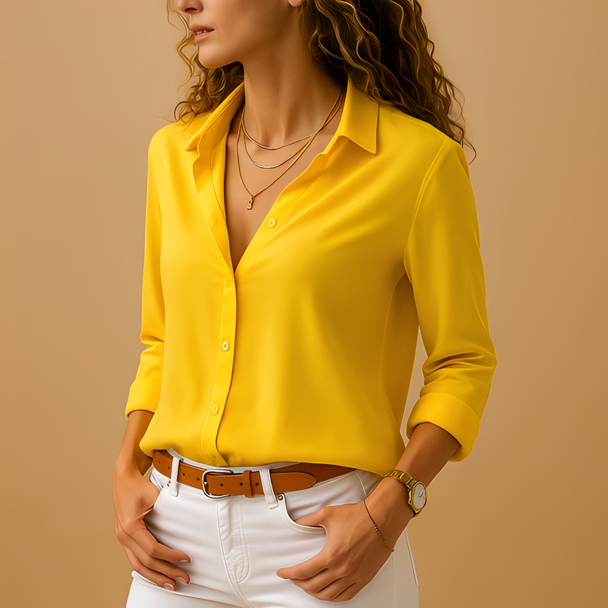 Marlena - Women's Button-Front Collared Blouse
