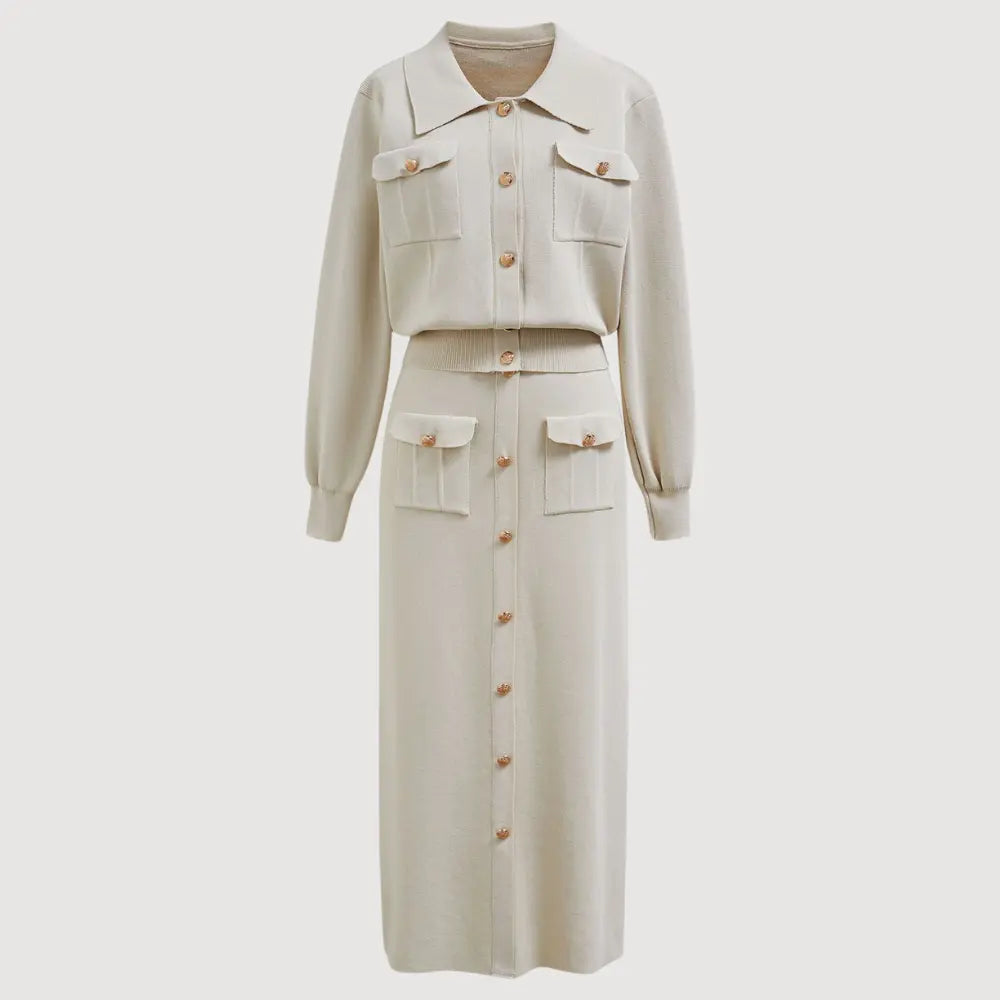 Marlene - Women's Button-Front Knit Blazer and Skirt Set