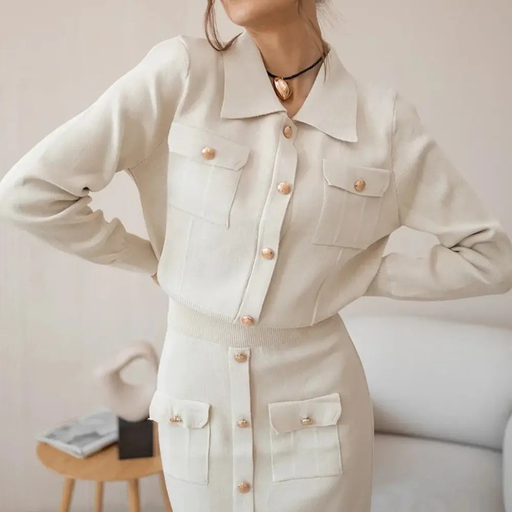 Marlene - Women's Button-Front Knit Blazer and Skirt Set