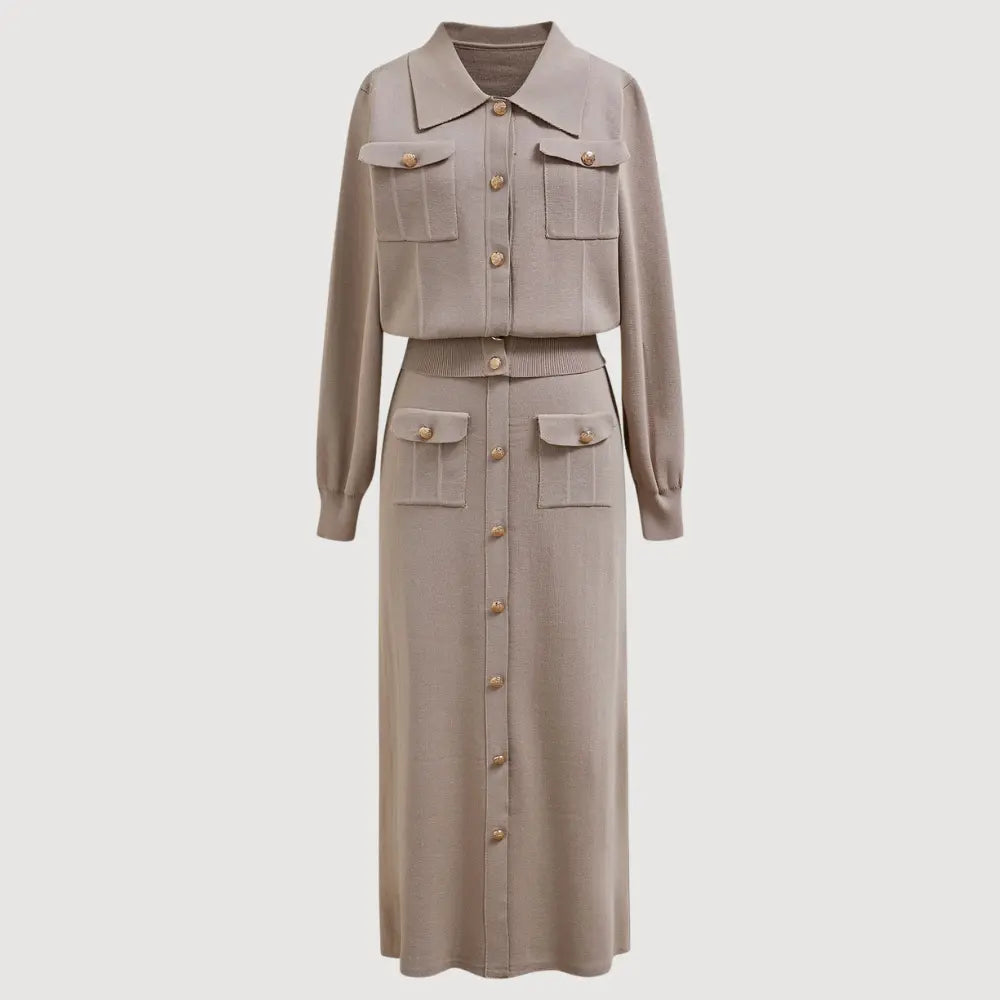 Marlene - Women's Button-Front Knit Blazer and Skirt Set