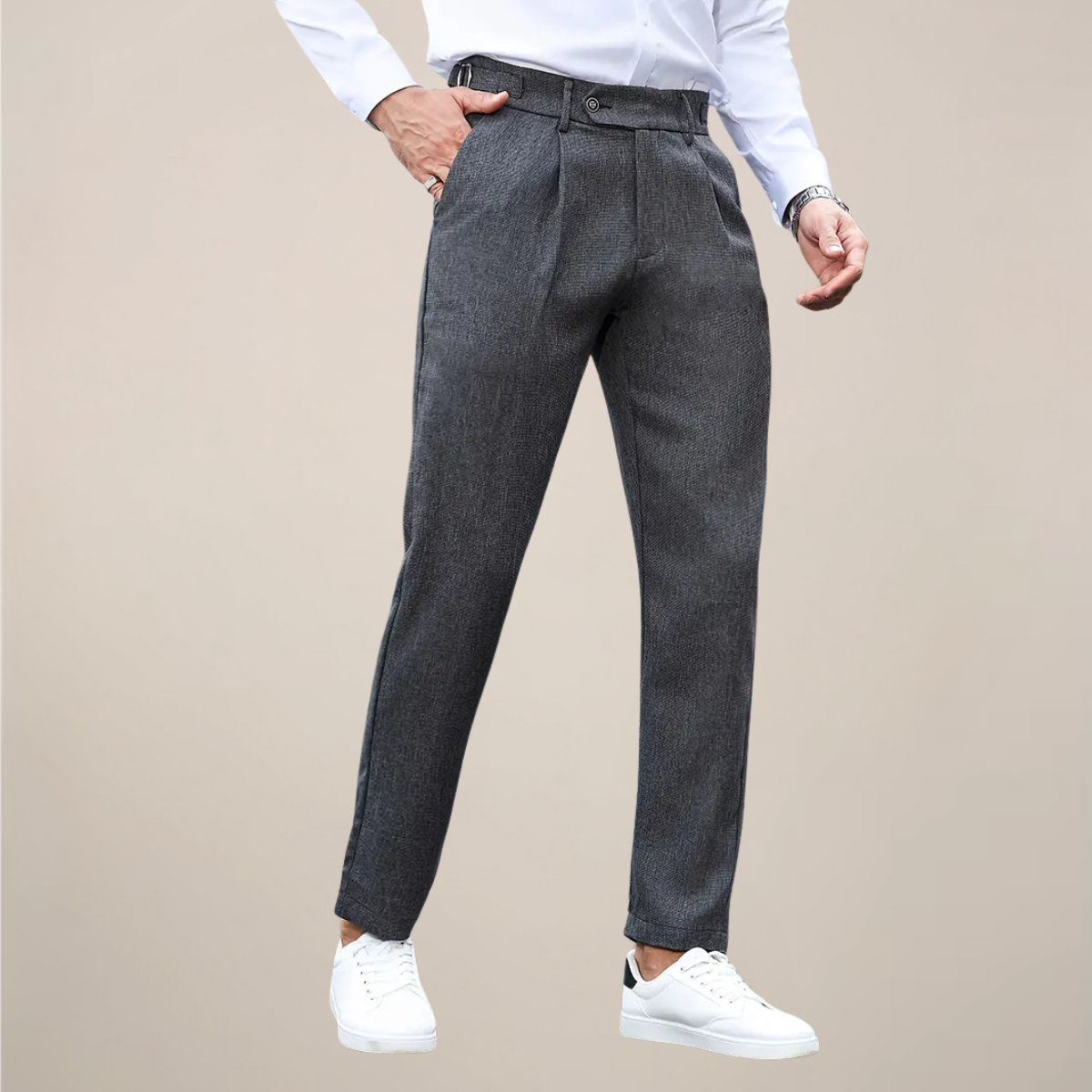 Mason - Men's Front-Pleat Tapered Tailored Trousers