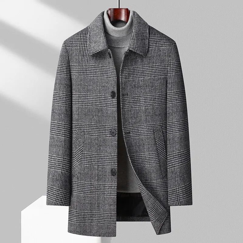 Max - Men's Plaid Overcoat with Button-Front Closure