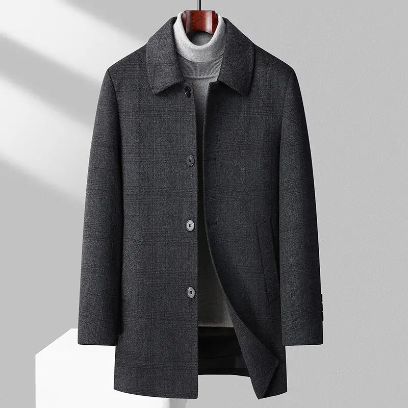 Max - Men's Plaid Overcoat with Button-Front Closure