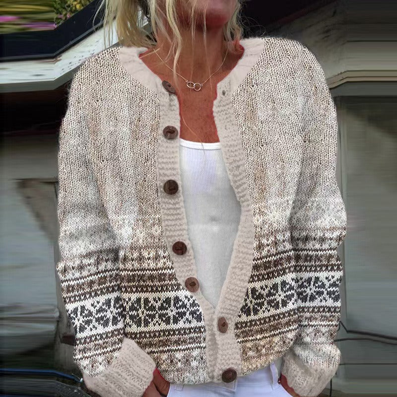Melanie - Women's Fair Isle Button-Front Cardigan