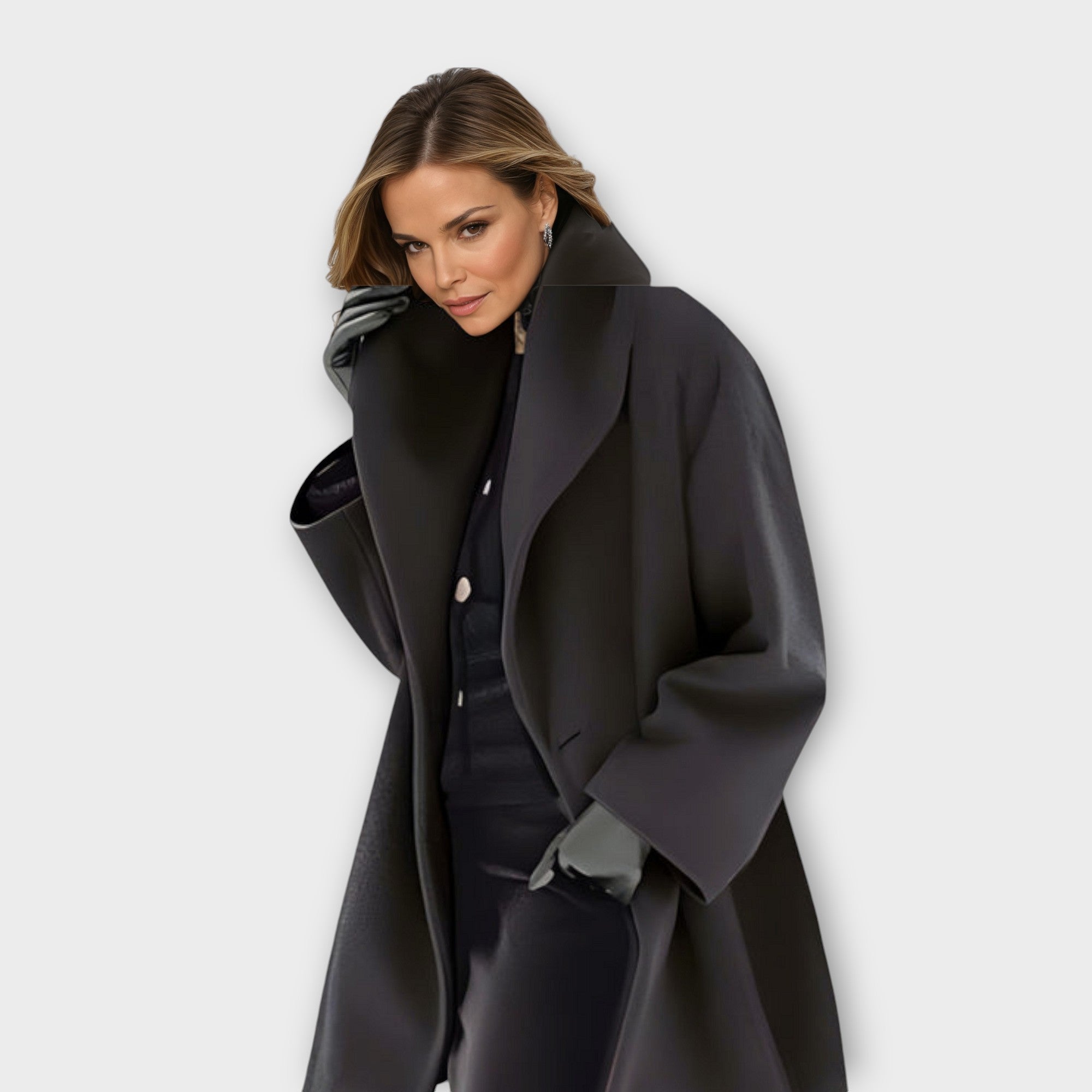 Meredith - Women's Oversized Wool Blend Coat with Hood