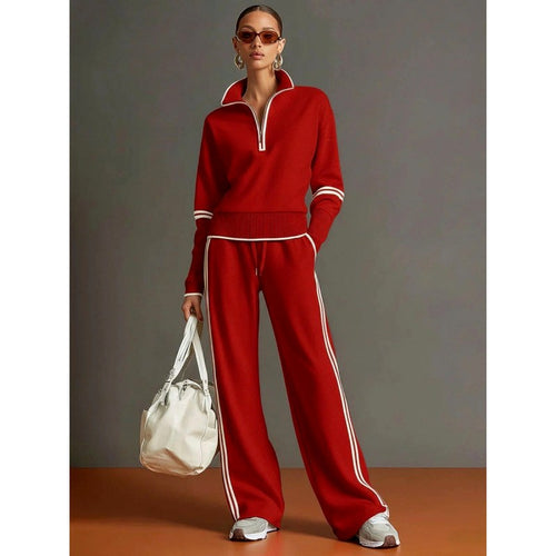 Mirabelle - Women's Quarter-Zip Wide Leg Lounge Set 2