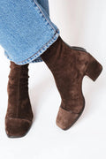 Molly - Women's Suede Square Toe Block Heel Boots